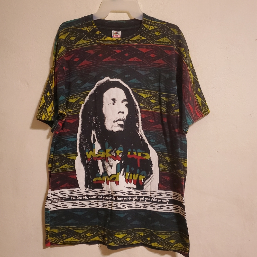 Vintage Bob Marley Wake up and Live All over Print Tshirt